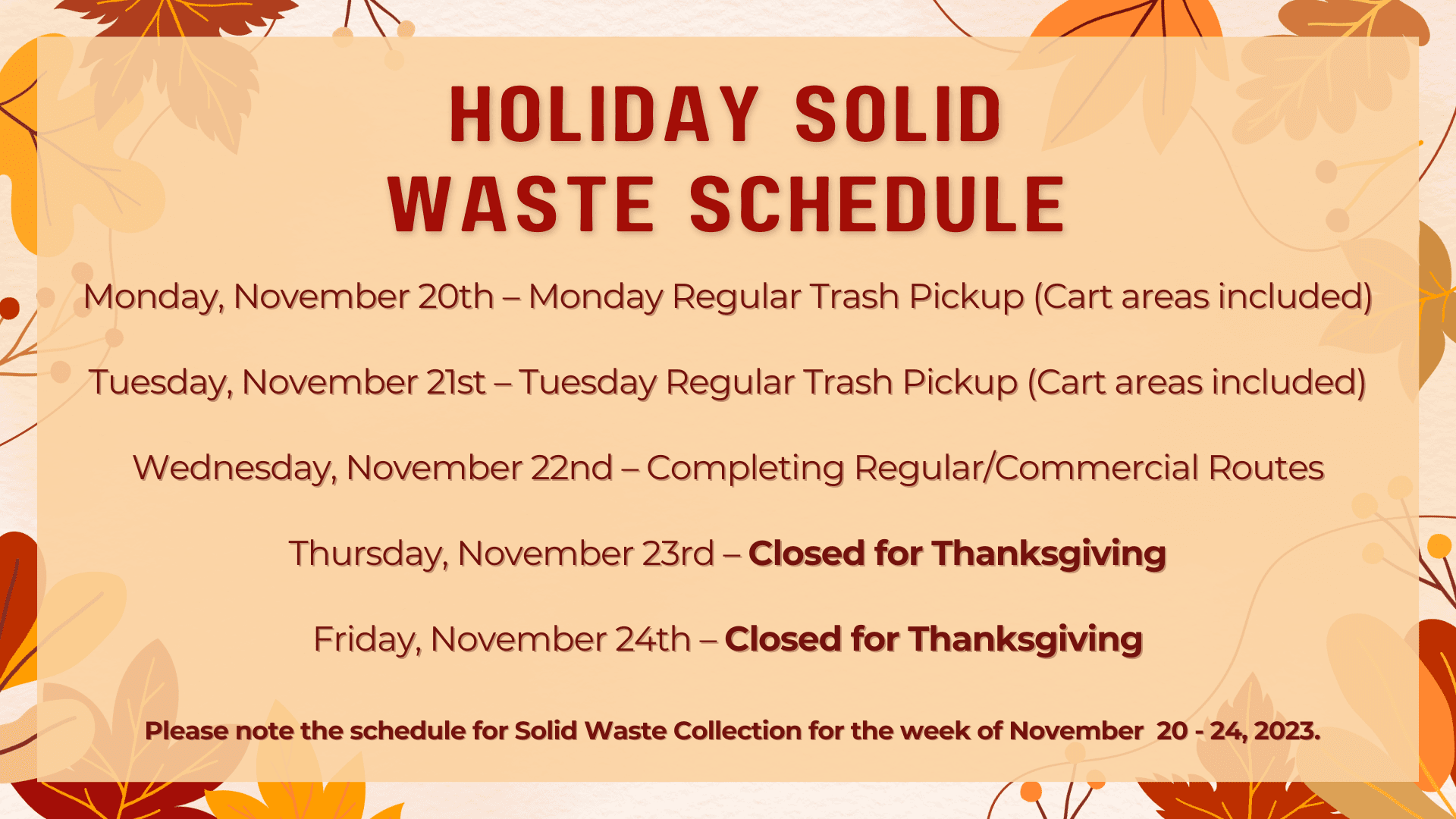 Solid Waste - Thanksgiving Holiday- Rectangle