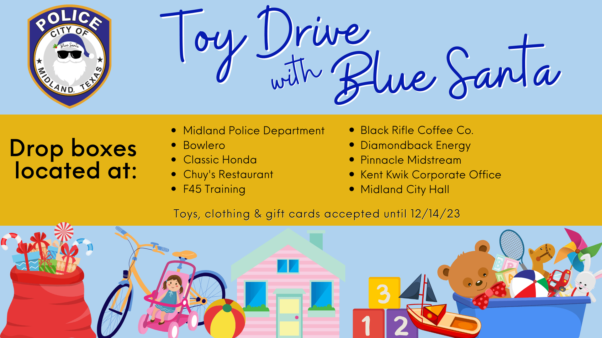 2023 toy drive Blue Santa